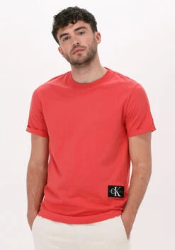 Selected Homme Verkäufe 18 Orangene Calvin Klein T-shirt Badge Turn Up Sleeve