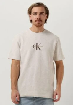 Weiße Calvin Klein T-shirt Archival Monologo Waffle Tee